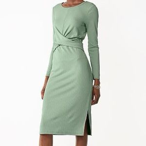 Nine West Mint Green Ribbed Long Sleeve Dress